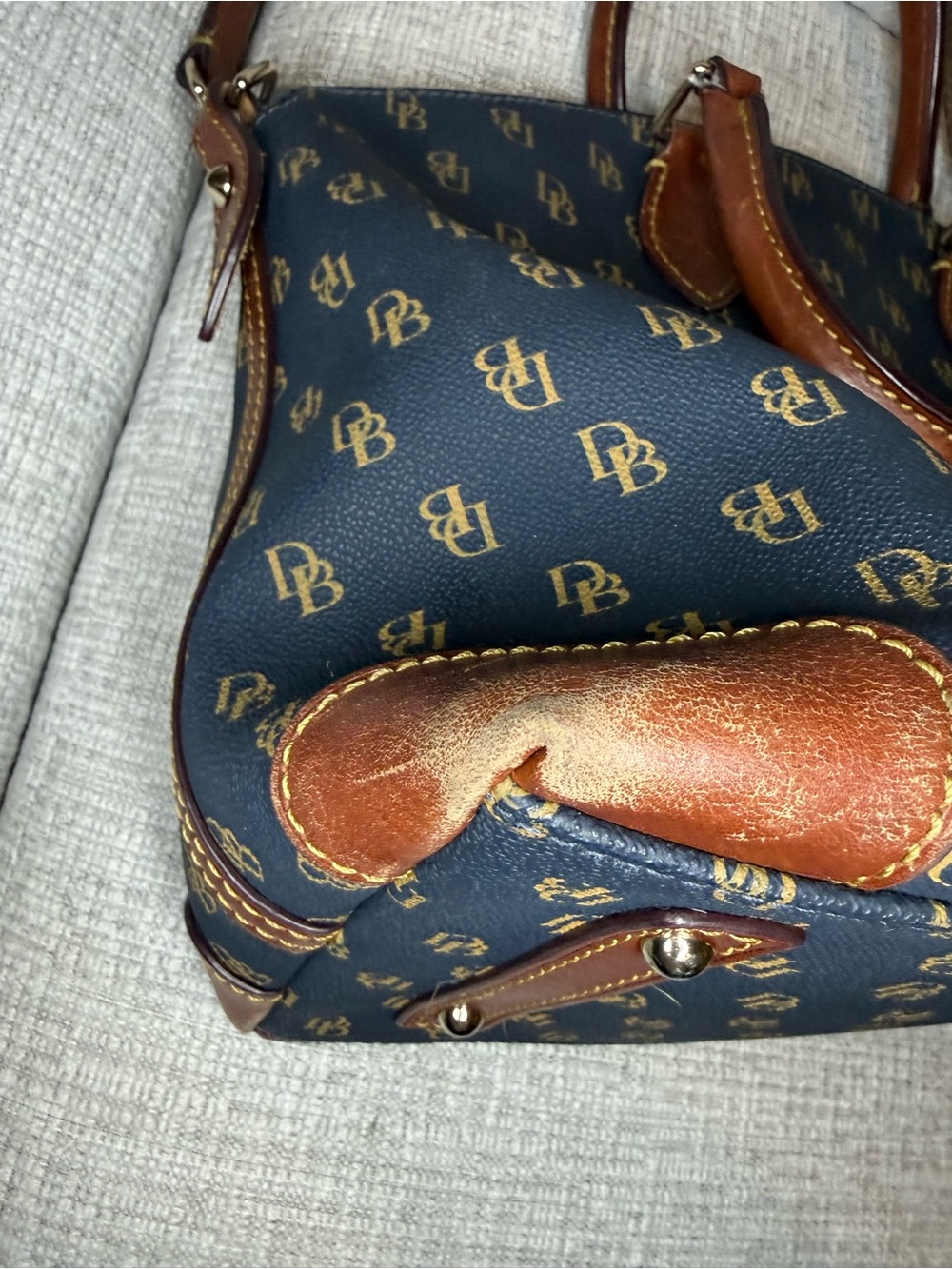 Dooney & Bourke Navy and Brown Signature Gretta Satchel with Leather Trim - Picture 6 of 14